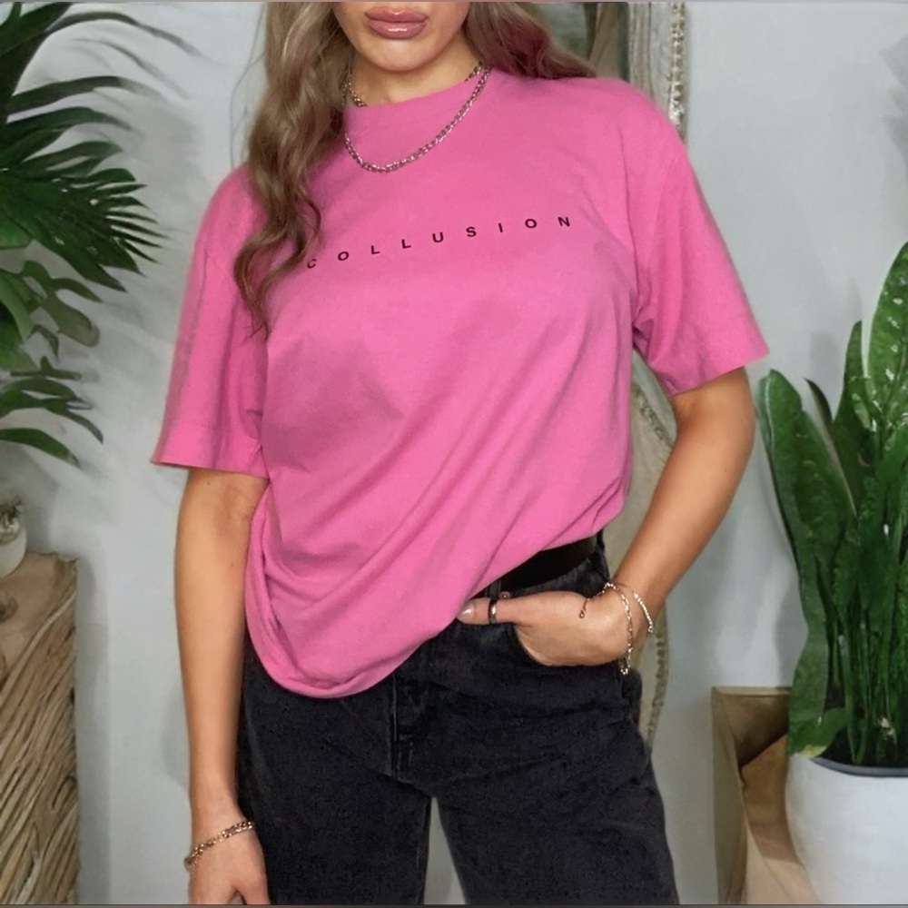 Vintage 90s Style ASOS x Collusion Bubblegum Pink 100% Cotton T-Shirt Size Small